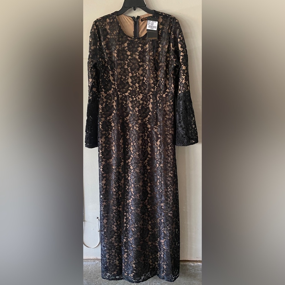 Kabayare Floor Length Formal dress - Modest, Lace overlay, Black
